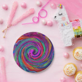 Groovy Abstrakt Retro Magenta Dark Rainbow Swirl Pappteller (Party)