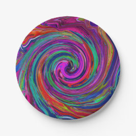 Groovy Abstrakt Retro Magenta Dark Rainbow Swirl Pappteller