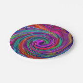 Groovy Abstrakt Retro Magenta Dark Rainbow Swirl Pappteller (Schrägansicht)