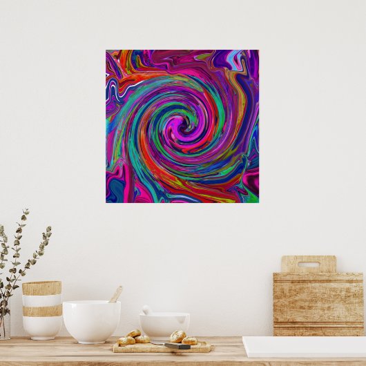 Groovy Abstrakt Retro Magenta Dark Rainbow Swirl Poster (Küche)