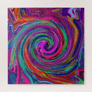Groovy Abstrakt Retro Magenta Dark Rainbow Swirl Puzzle