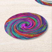 Groovy Abstrakt Retro Magenta Dark Rainbow Swirl Runder Pappuntersetzer (Angewinkelt)