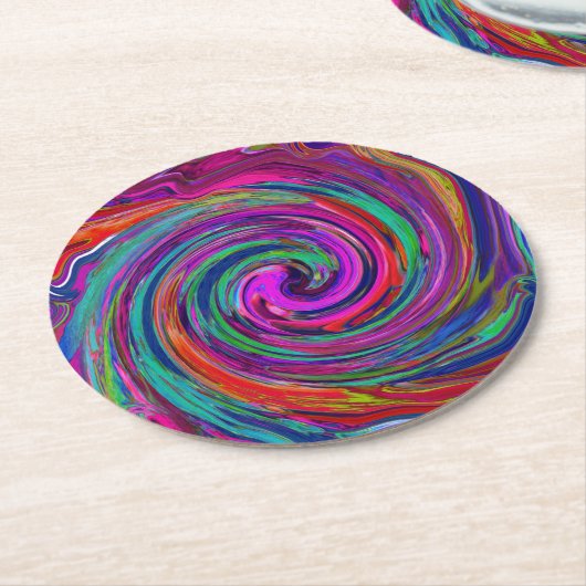 Groovy Abstrakt Retro Magenta Dark Rainbow Swirl Runder Pappuntersetzer (Angewinkelt)