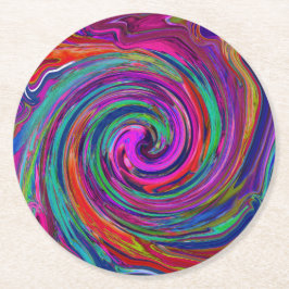Groovy Abstrakt Retro Magenta Dark Rainbow Swirl Runder Pappuntersetzer