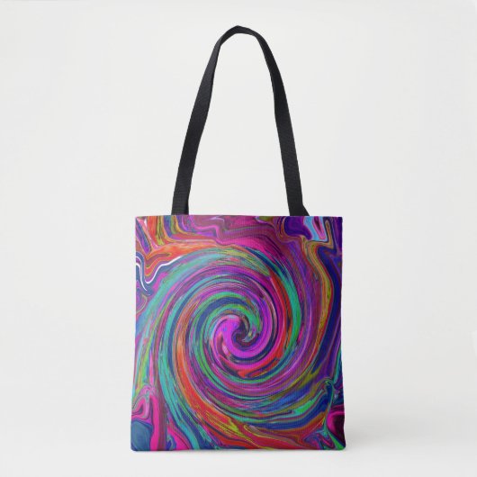 Groovy Abstrakt Retro Magenta Dark Rainbow Swirl Tasche (Vorderseite)