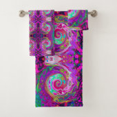 Groovy Abstrakt Retro Magenta Rainbow Swirl Badhandtuch Set (Insitu)