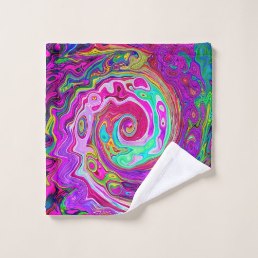 Groovy Abstrakt Retro Magenta Rainbow Swirl Badhandtuch Set (Waschlappen)