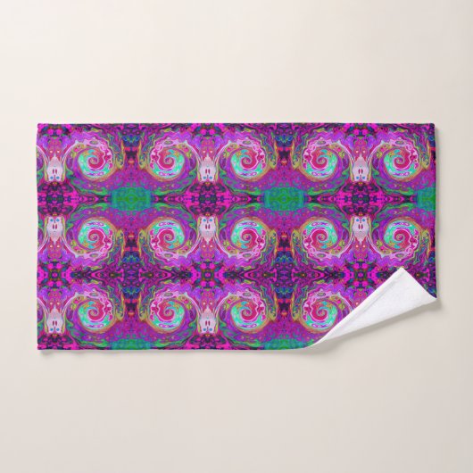 Groovy Abstrakt Retro Magenta Rainbow Swirl Badhandtuch Set (Handtuch)