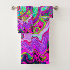 Groovy Abstrakt Retro Magenta Rainbow Swirl Badhandtuch Set
