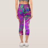 Groovy Abstrakt Retro Magenta Rainbow Swirl Capri Leggings (Rückseite)