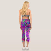 Groovy Abstrakt Retro Magenta Rainbow Swirl Capri Leggings (Rückseite)