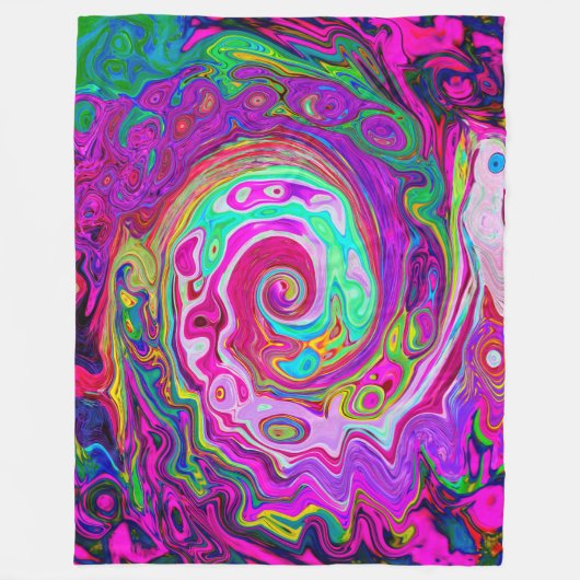 Groovy Abstrakt Retro Magenta Rainbow Swirl Fleecedecke (Vorderseite)