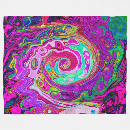 Groovy Abstrakt Retro Magenta Rainbow Swirl Fleecedecke (Vorderseite (Horizontal))