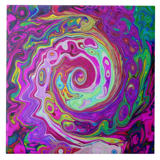 Groovy Abstrakt Retro Magenta Rainbow Swirl Fliese (Vorderseite)