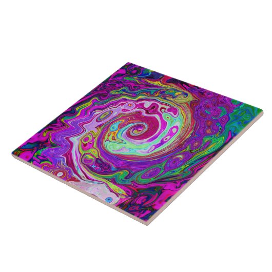 Groovy Abstrakt Retro Magenta Rainbow Swirl Fliese (Seite)