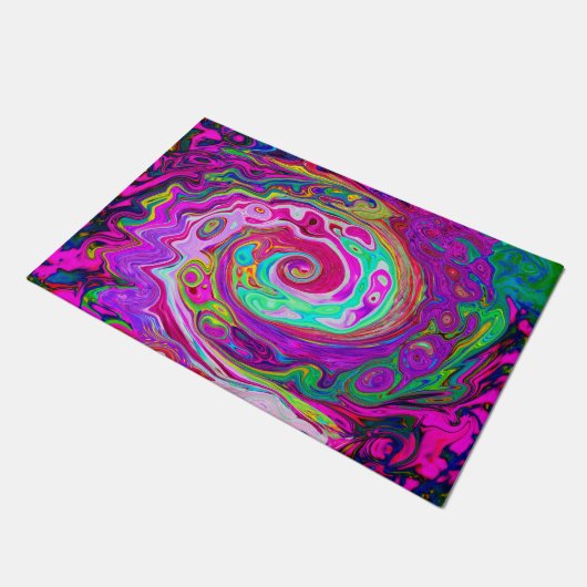 Groovy Abstrakt Retro Magenta Rainbow Swirl Fußmatte (Schrägansicht)