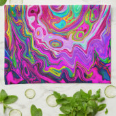 Groovy Abstrakt Retro Magenta Rainbow Swirl Geschirrtuch (Gefaltet)