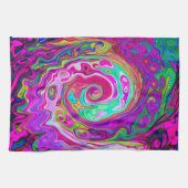 Groovy Abstrakt Retro Magenta Rainbow Swirl Geschirrtuch (Horizontal)