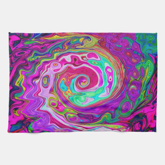 Groovy Abstrakt Retro Magenta Rainbow Swirl Geschirrtuch (Horizontal)