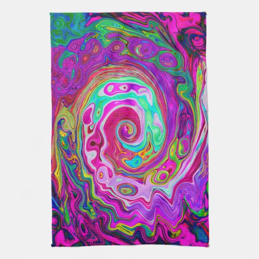 Groovy Abstrakt Retro Magenta Rainbow Swirl Geschirrtuch (Vertikal)