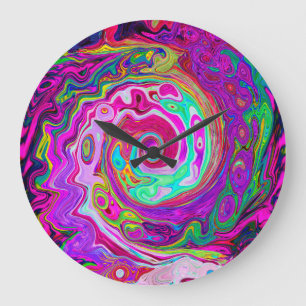 Groovy Abstrakt Retro Magenta Rainbow Swirl Große Wanduhr