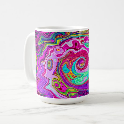 Groovy Abstrakt Retro Magenta Rainbow Swirl Kaffeetasse (Vorderseite Links)