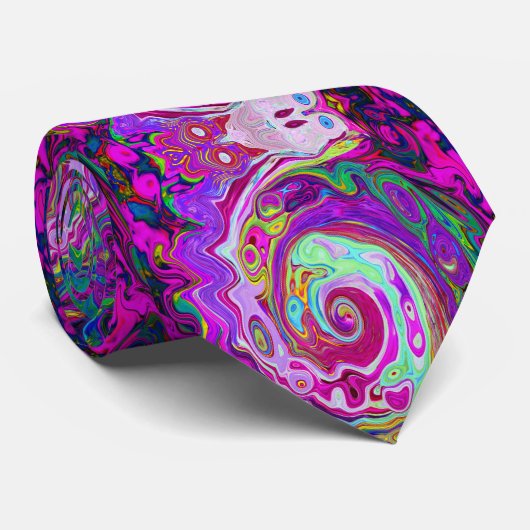 Groovy Abstrakt Retro Magenta Rainbow Swirl Krawatte (Gerollt)