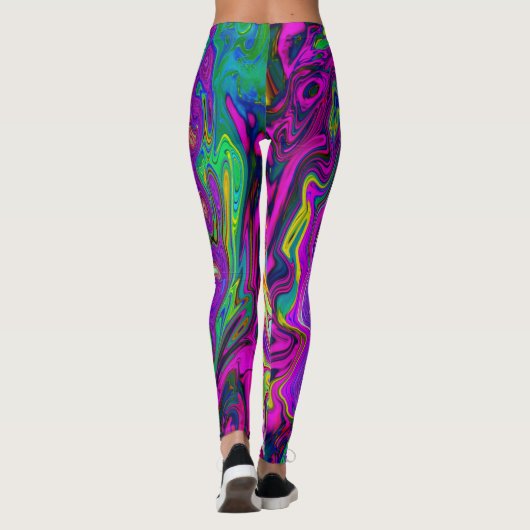 Groovy Abstrakt Retro Magenta Rainbow Swirl Leggings (Rückseite)