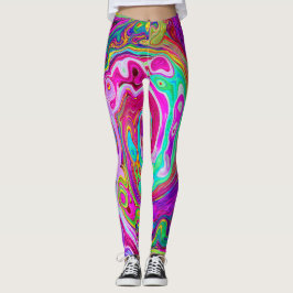 Groovy Abstrakt Retro Magenta Rainbow Swirl Leggings