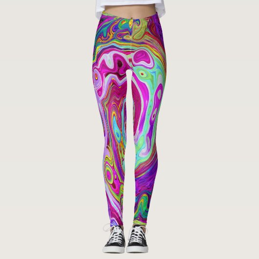 Groovy Abstrakt Retro Magenta Rainbow Swirl Leggings (Vorderseite)
