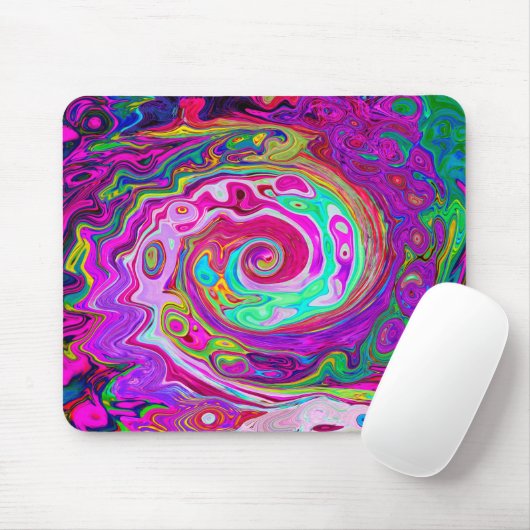 Groovy Abstrakt Retro Magenta Rainbow Swirl Mousepad (Mit Mouse)