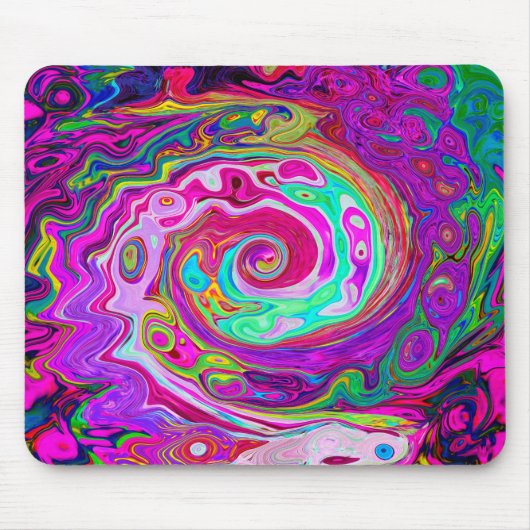 Groovy Abstrakt Retro Magenta Rainbow Swirl Mousepad (Vorne)
