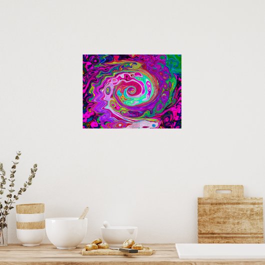 Groovy Abstrakt Retro Magenta Rainbow Swirl Poster (Küche)