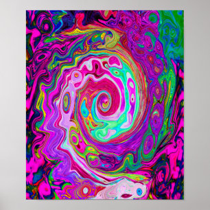 Groovy Abstrakt Retro Magenta Rainbow Swirl Poster