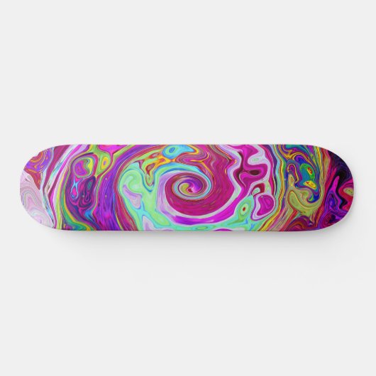 Groovy Abstrakt Retro Magenta Rainbow Swirl Skateboard (Horizontal)