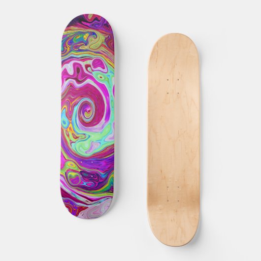 Groovy Abstrakt Retro Magenta Rainbow Swirl Skateboard (Vorderseite)