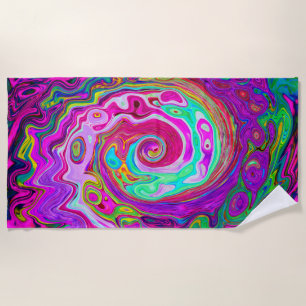 Groovy Abstrakt Retro Magenta Rainbow Swirl Strandtuch