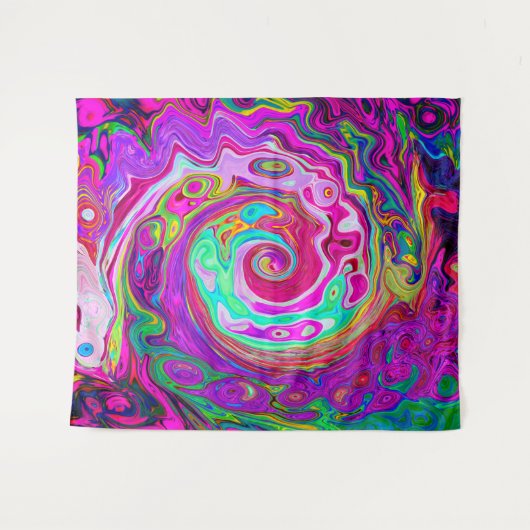 Groovy Abstrakt Retro Magenta Rainbow Swirl Wandteppich (Vorderseite (Horizontal))