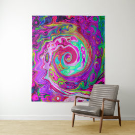 Groovy Abstrakt Retro Magenta Rainbow Swirl Wandteppich