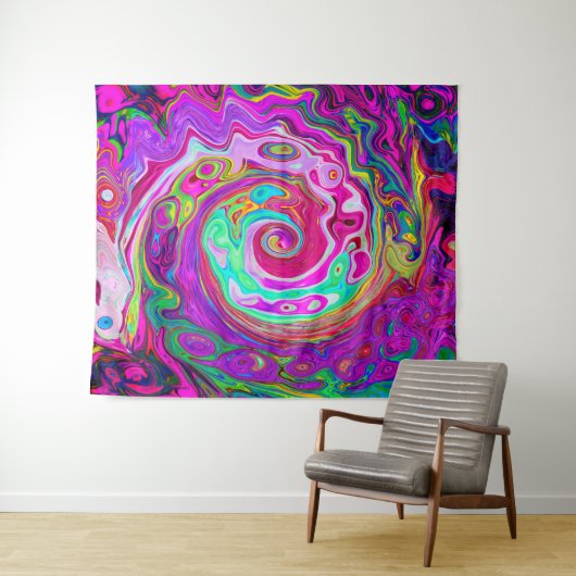 Groovy Abstrakt Retro Magenta Rainbow Swirl Wandteppich (Beispiel (Horizontal))