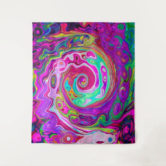 Groovy Abstrakt Retro Magenta Rainbow Swirl Wandteppich (Vorderseite)