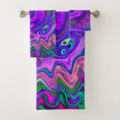 Groovy Abstrakt Retro Magenta und Lila Swirl Badhandtuch Set (Insitu)