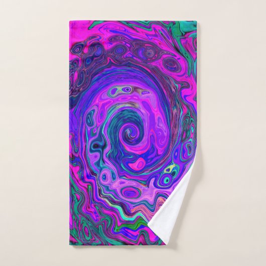 Groovy Abstrakt Retro Magenta und Lila Swirl Badhandtuch Set (Handtuch)