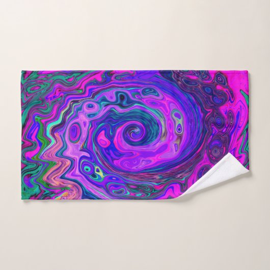 Groovy Abstrakt Retro Magenta und Lila Swirl Badhandtuch Set (Handtuch)