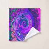 Groovy Abstrakt Retro Magenta und Lila Swirl Badhandtuch Set (Waschlappen)