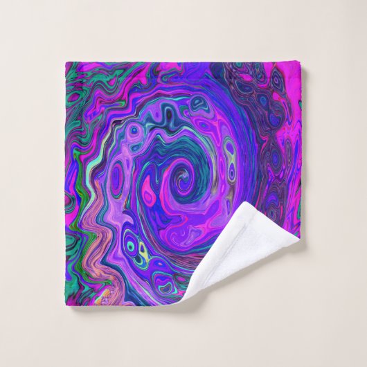 Groovy Abstrakt Retro Magenta und Lila Swirl Badhandtuch Set (Waschlappen)