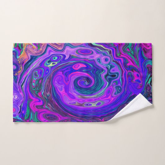 Groovy Abstrakt Retro Magenta und Lila Swirl Badhandtuch Set (Handtuch)