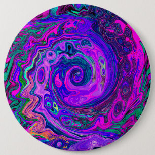 Groovy Abstrakt Retro Magenta und Lila Swirl Button
