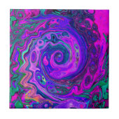 Groovy Abstrakt Retro Magenta und Lila Swirl Fliese (Vorderseite)