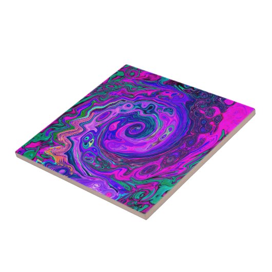 Groovy Abstrakt Retro Magenta und Lila Swirl Fliese (Seite)